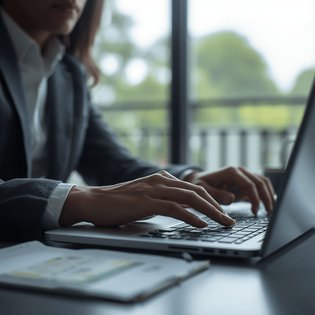 Mesa de trabajo con laptop y materiales de operación